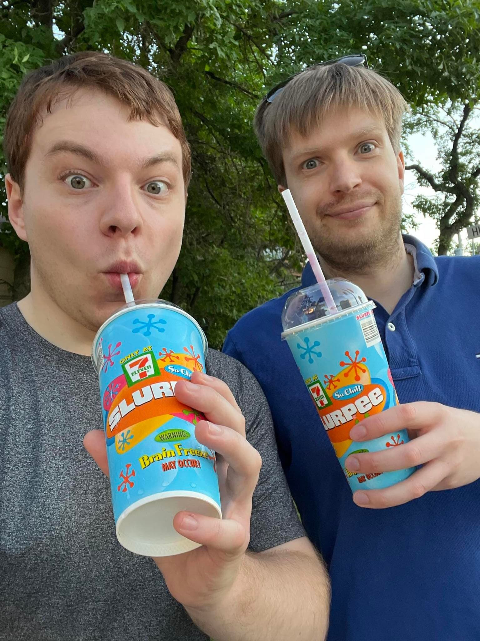 Josh and Peter enjoying some Slurpees